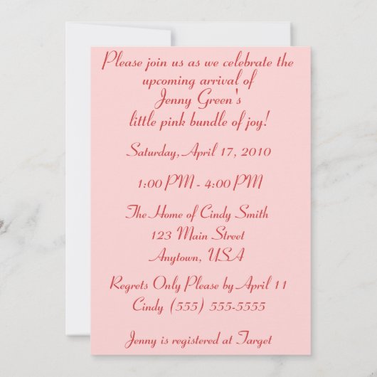 Roze en rode Stippen Stripes Baby Shower Invitatio Kaart (Achterkant)