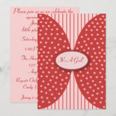 Roze en rode Stippen Stripes Baby Shower Invitatio Kaart (Voorkant / Achterkant)