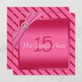 Roze en rode strepe Quinceañera Kaart (Voorkant / Achterkant)