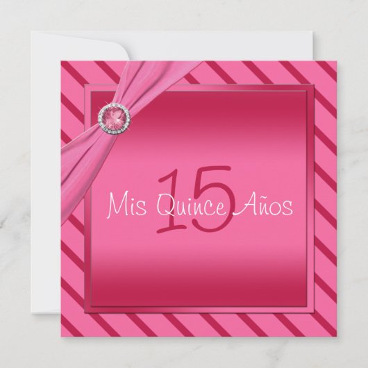 Roze en rode strepe Quinceañera Kaart (Voorkant)