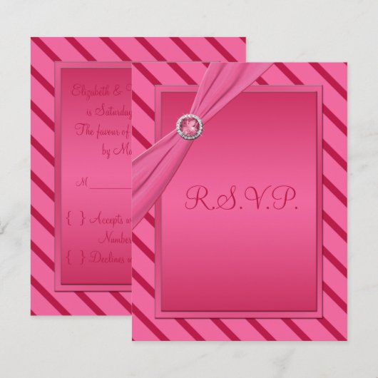 Roze en rode strepe R.S.V.P.-Kaart RSVP Kaartje (Voorkant / Achterkant)