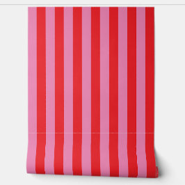 Roze en rode strepen behang