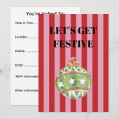 Roze en rode strepen Kerstbal Kaart (Voorkant / Achterkant)