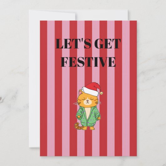 Roze en rode strepen Kerstkat Kaart (Voorkant)