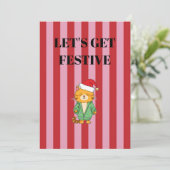 Roze en rode strepen Kerstkat Kaart (Staand voorkant)