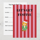 Roze en rode strepen Kerstkat Kaart (Voorkant / Achterkant)