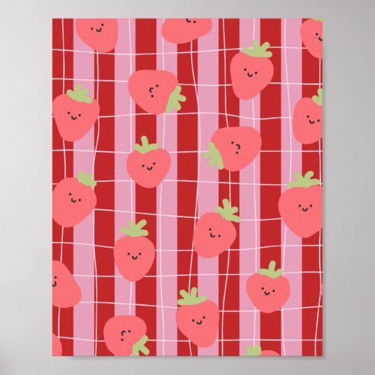Roze en rode strepen, met aardbeien poster (Voorkant)