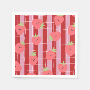 Roze en rode strepen, met aardbeien servet