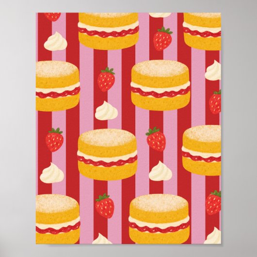 Roze en rode strepen met cakepatroon poster (Voorkant)