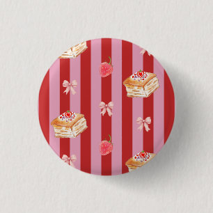 Roze en rode strepen met cakepatroon ronde button 3,2 cm