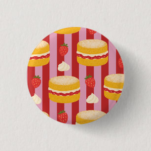 Roze en rode strepen met cakepatroon ronde button 3,2 cm