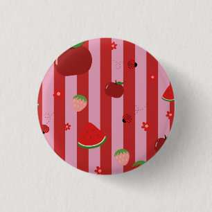 Roze en rode strepen, met een fruitig patroon ronde button 3,2 cm