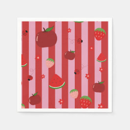 Roze en rode strepen, met een fruitig patroon servet