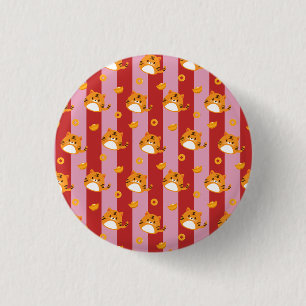 Roze en rode strepen met kattenpatroon ronde button 3,2 cm
