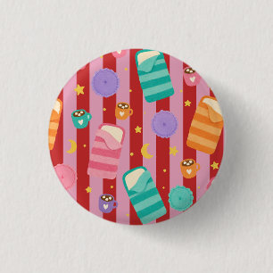 Roze en rode strepen met slaapfeestpatroon ronde button 3,2 cm