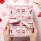 Roze en rode strepen Mijn eerste Valentijn Baby Cadeaupapier