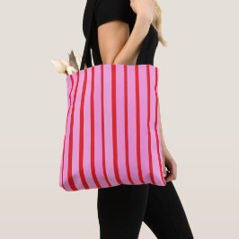 Roze en rode strepen tote bag