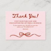 Roze en rode strik Bedankt voor uw bestelling Visitekaartje (Achterkant)