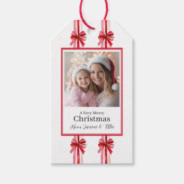 Roze en rode strikken Foto Kerstmis Cadeaulabel