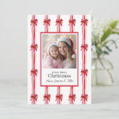 Roze en rode strikken Foto Kerstmis Feestdagenkaart (Staand voorkant)