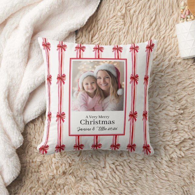 Roze en rode strikken Foto Kerstmis Kussen (Deken)