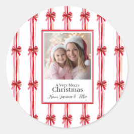 Roze en rode strikken Foto Kerstmis Ronde Sticker