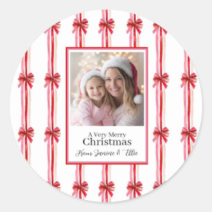 Roze en rode strikken Foto Kerstmis Ronde Sticker