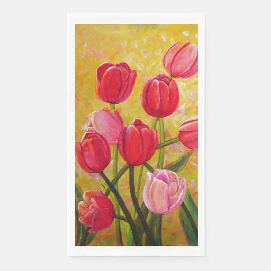 Roze en rode Tulip Bouquet schilderen Servet (Voorkant)