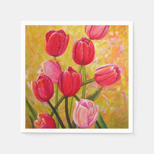 Roze en Rode Tulp Bloemen Schilderen Servet (Voorkant)