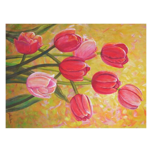 Roze en Rode Tulp-opstelling Tafelkleed (Voorkant (Horizontaal))