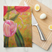 Roze en Rode Tulp-opstelling Theedoek (Quarter Fold)