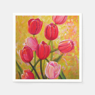 Roze en rode Tulpen bouquet.  Servetten