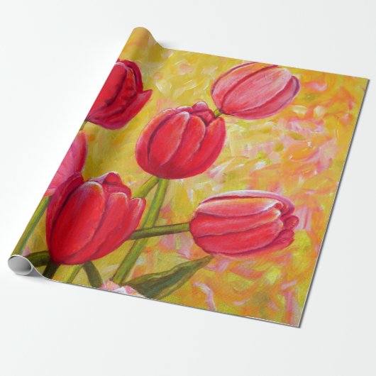 Roze en rode Tulpen schilderen Cadeaupapier (Uitgerold)