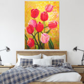 Roze en rode Tulpen schilderen Canvas Afdruk (Insitu (Slaapkamer))