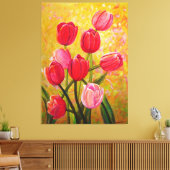 Roze en rode Tulpen schilderen Canvas Afdruk (Insitu (Woonkamer))