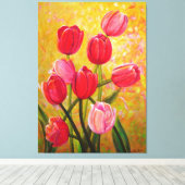 Roze en rode Tulpen schilderen Canvas Afdruk (Insitu (Houten vloer))