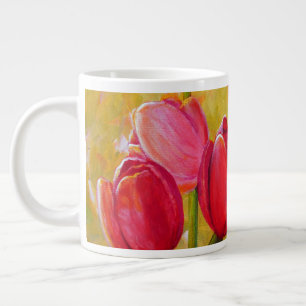 Roze en rode Tulpen schilderen Grote Koffiekop