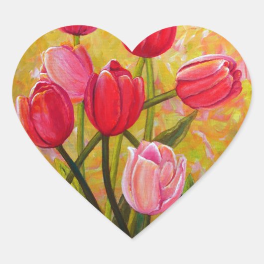 Roze en rode Tulpen schilderen Hart Sticker (Voorkant)