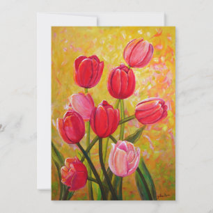 Roze en rode Tulpen schilderen Kaart