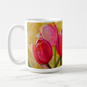 Roze en rode Tulpen schilderen Koffiemok