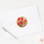 Roze en rode Tulpen schilderen Ronde Sticker (Envelop)
