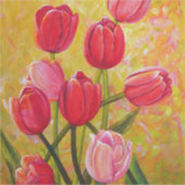 Roze en rode Tulpen schilderen Sticker (Voorkant)