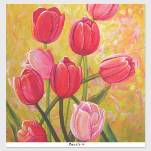 Roze en rode Tulpen schilderen Sticker (Vel)