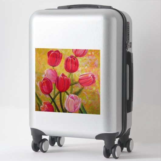 Roze en rode Tulpen schilderen Sticker (Koffer)