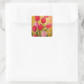 Roze en rode Tulpen schilderen Vierkante Sticker (Tas)