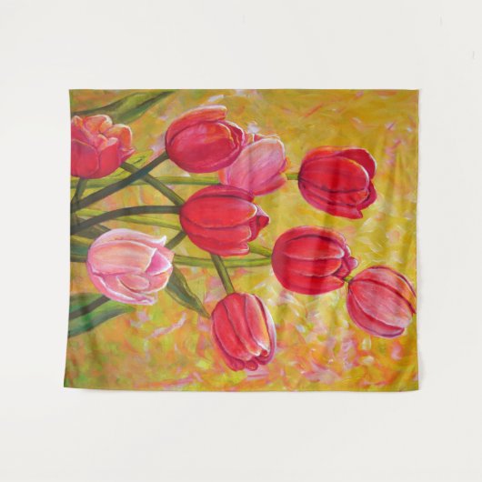 Roze en rode Tulpen schilderen Wandkleed (Voorkant (horizontaal))