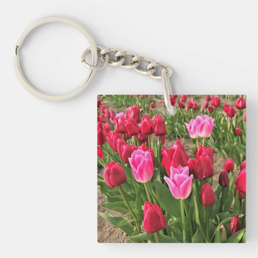 Roze en rode tulpen sleutelhanger (voorkant)