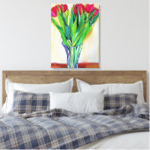 Roze en rode tulpen stilleven aquarel canvas afdruk (Insitu (Slaapkamer))