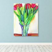 Roze en rode tulpen stilleven aquarel canvas afdruk (Insitu (Houten vloer))