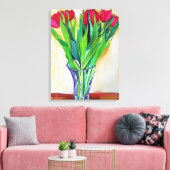 Roze en rode tulpen stilleven aquarel canvas afdruk (Insitu (Woonkamer))